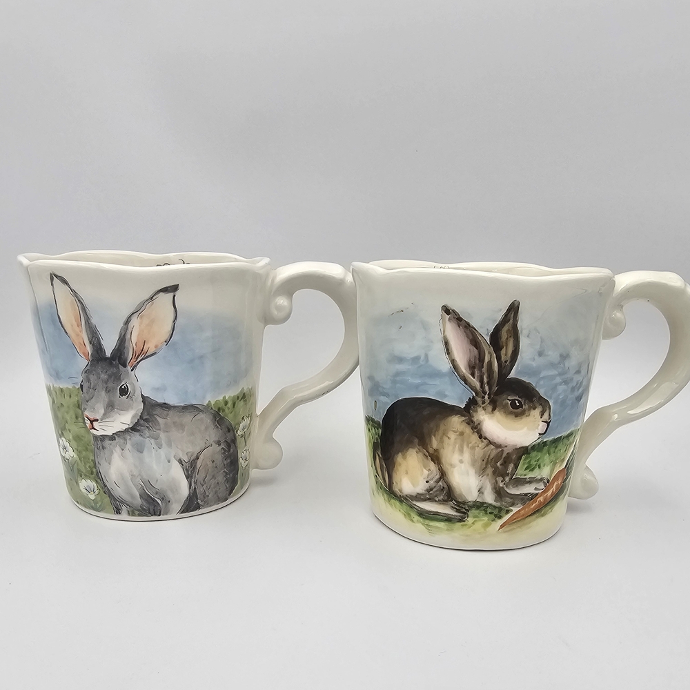 Charming Rabbit Design Ceramic Mugs - Set of 2